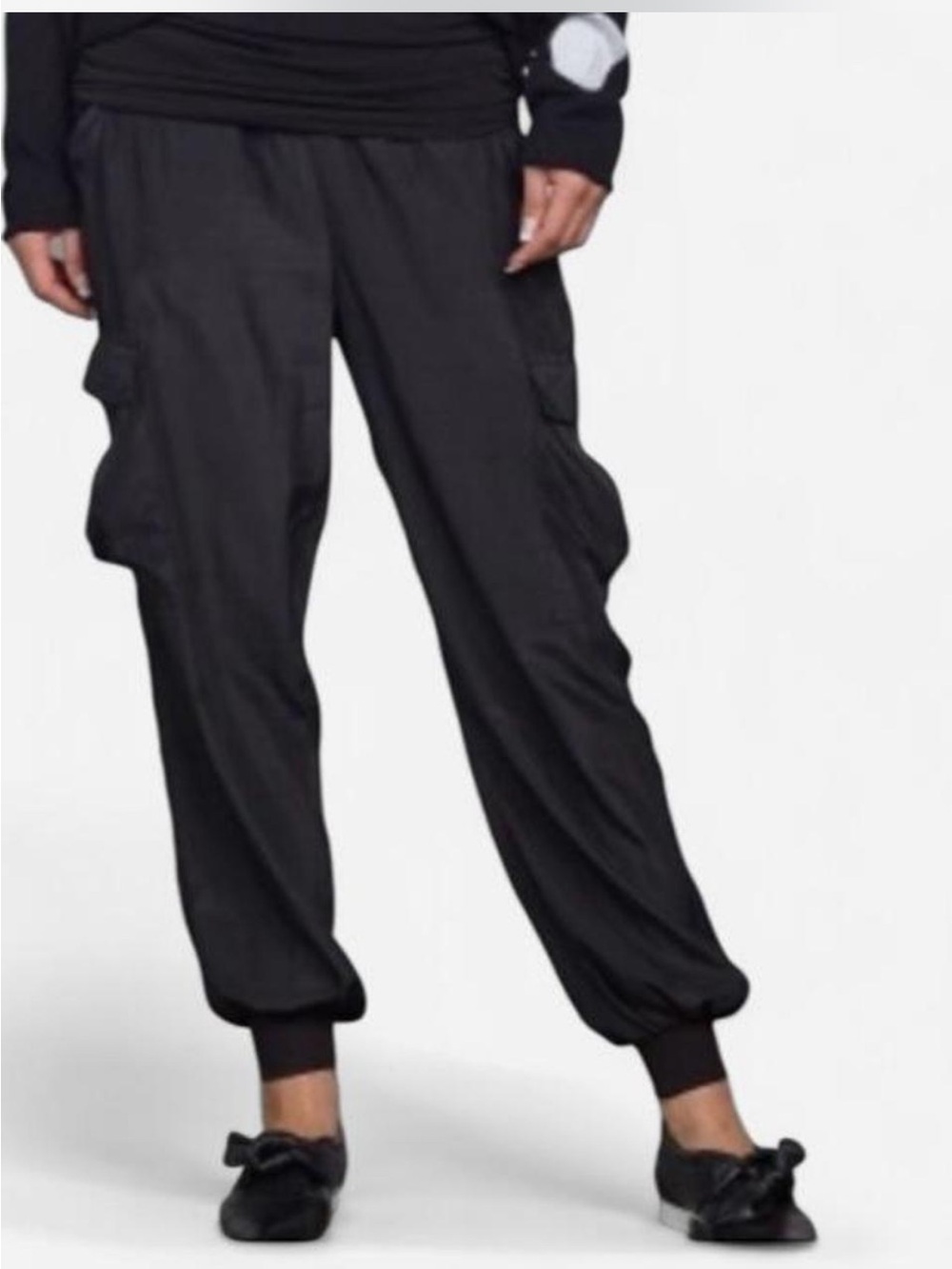 PLANET by Lauren G Black Polysilk Cargo Jogger Pants Size 2 / Large NWOT $264